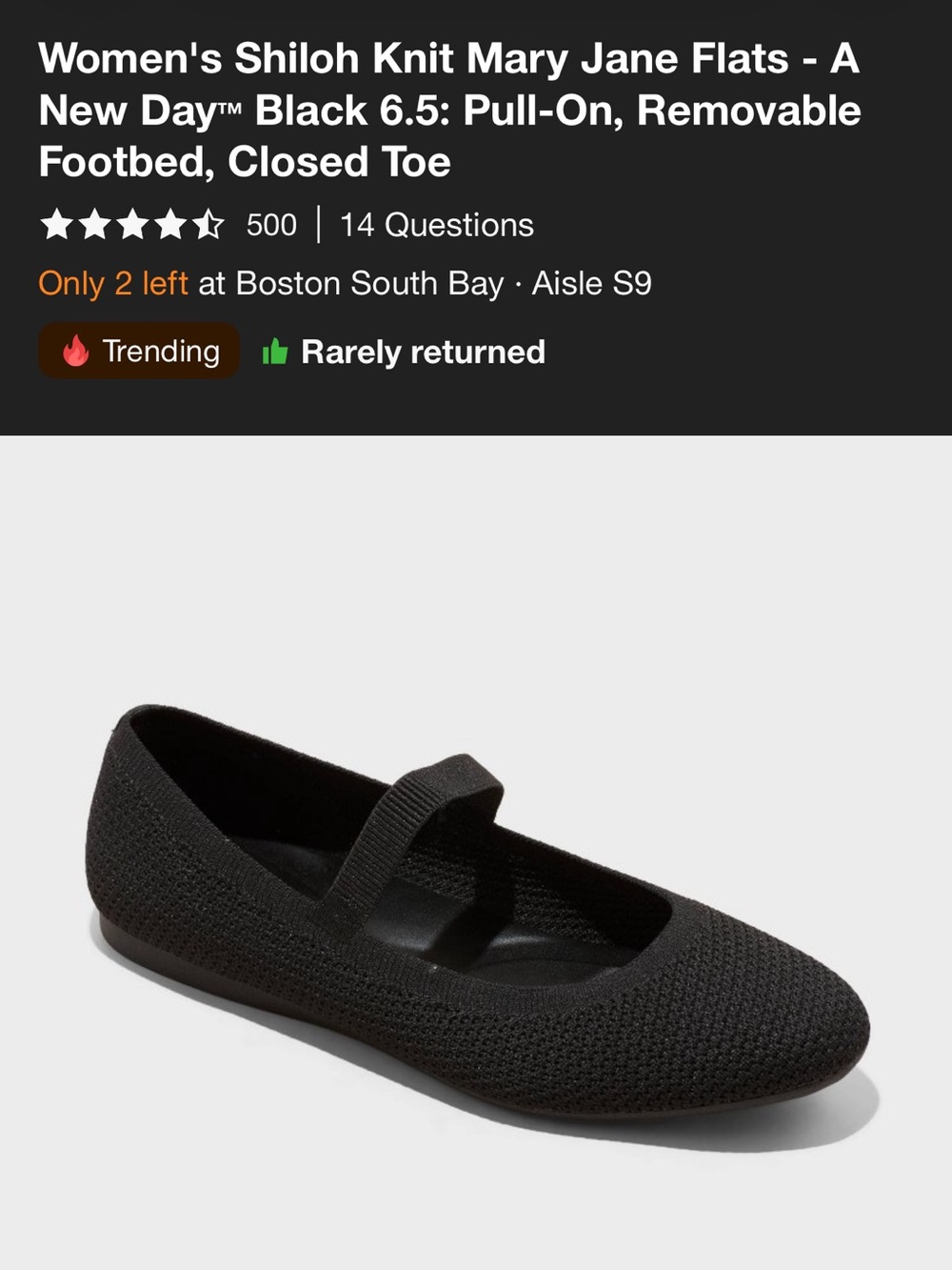 Target Black Knit Mary Jane Flat with Elastic Strap